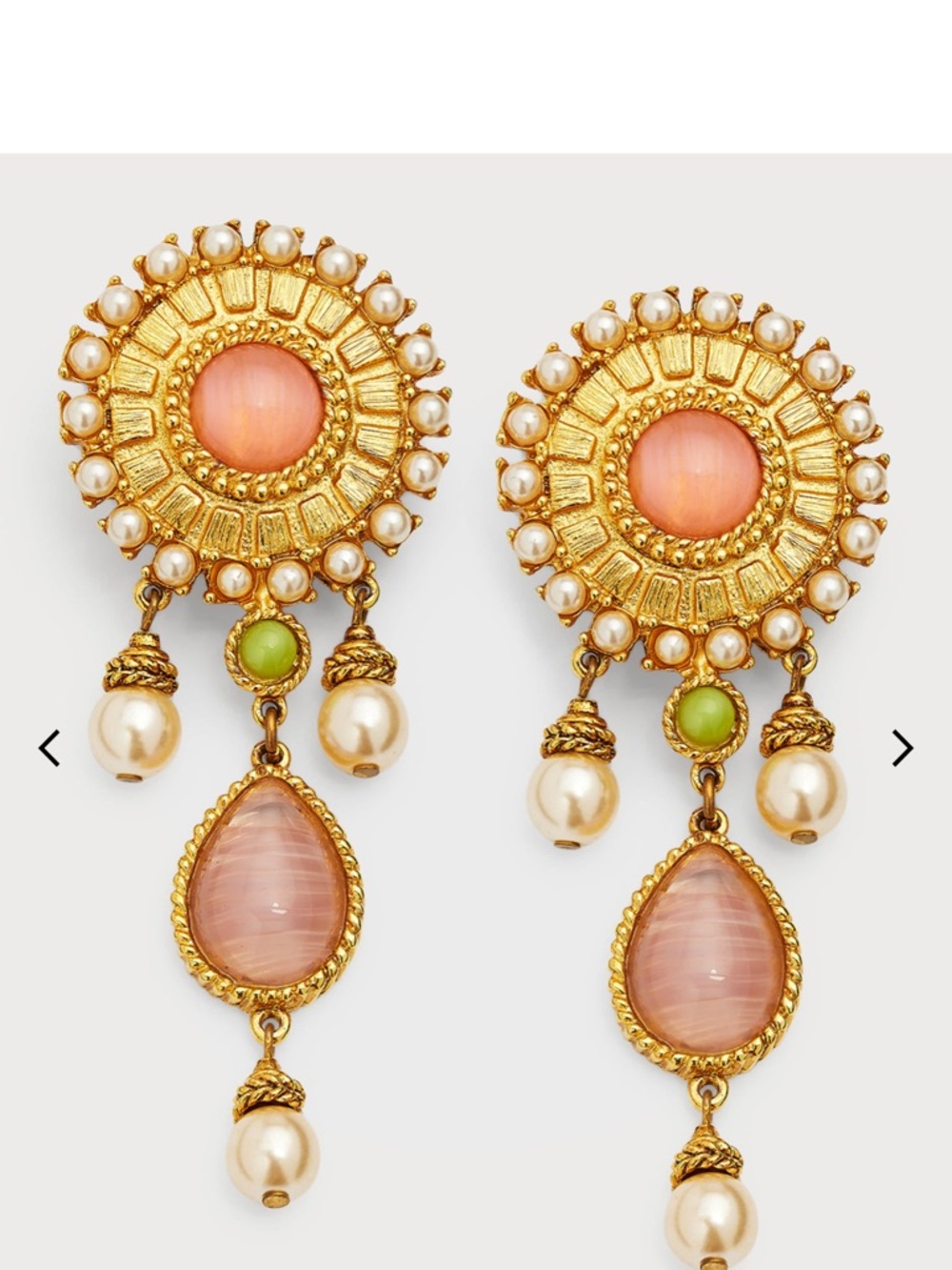 Ben-Amun Gold-Tone Pink and Pearl Drop Earrings - Picture 5 of 8